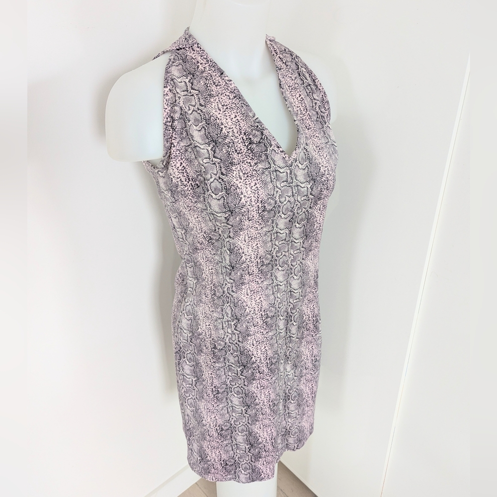 Vintage 90s Pink/Black SnakeSkin Print Sleeveless Sheath Dress; Size S
